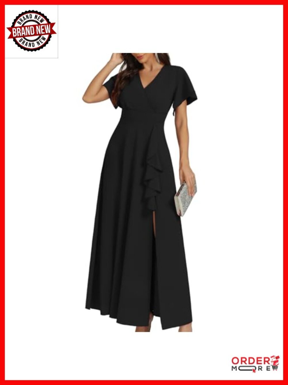 Formal Ruffle V-Neck Maxi Dress with Split - Picture 4 of 6